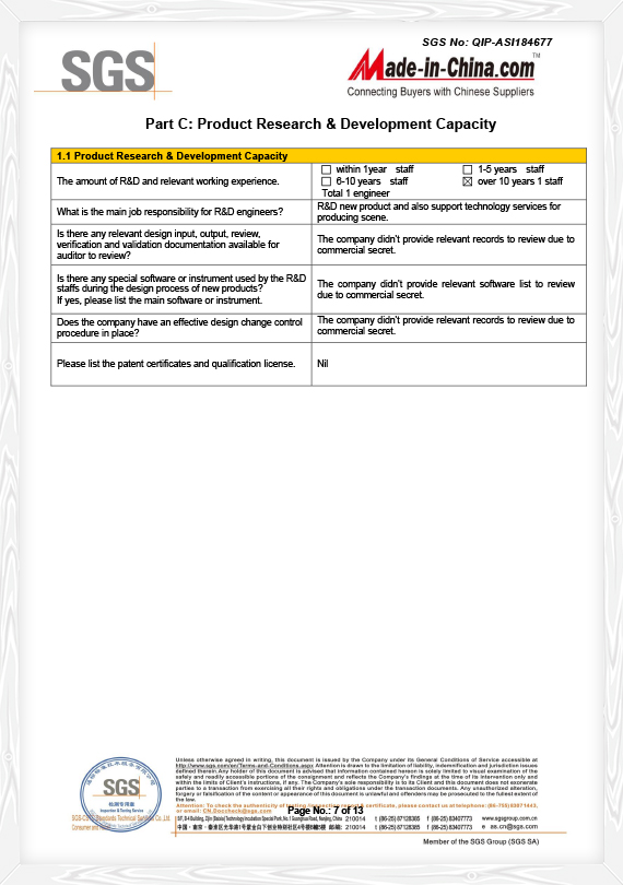 Capacité de R&D de SGS